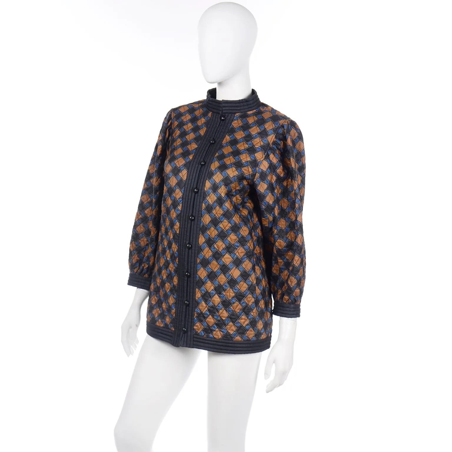 1976 Yves Saint Laurent Vintage Blue Check Jacket YSL Russian Peasant