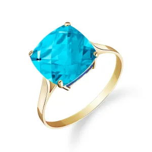 3.6 Carat 14K Solid Yellow Gold Ring Natural Checkerboard Cut Blue Topaz