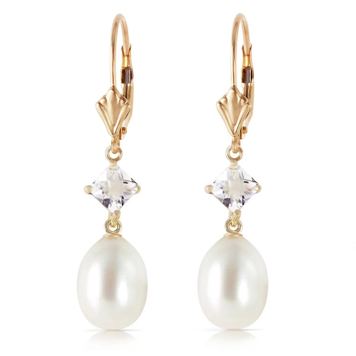 9 Carat 14K Solid Yellow Gold Bandolino White Topaz Pearl Earrings