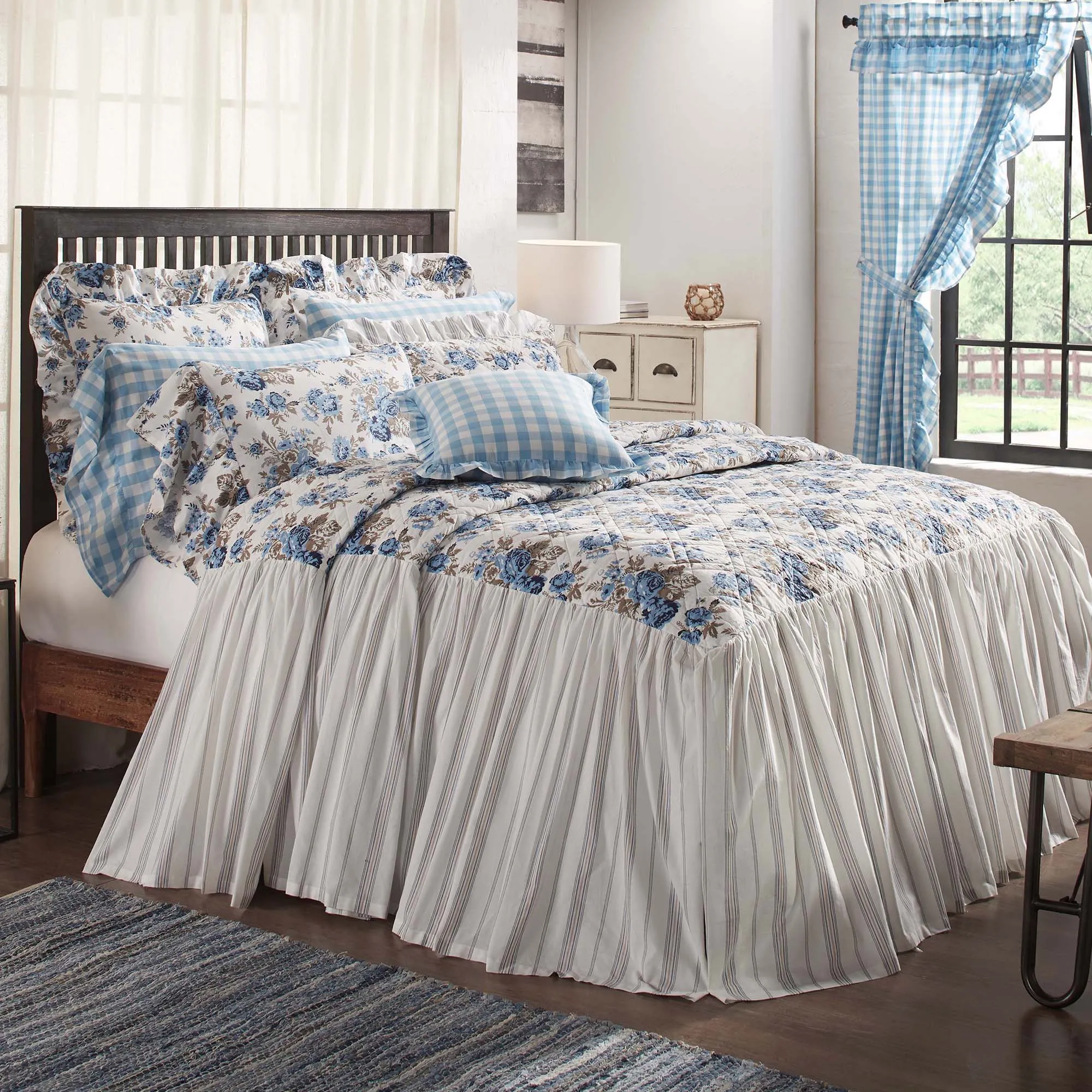 Annie Blue Floral Ruffled Twin Coverlet 76x39 27