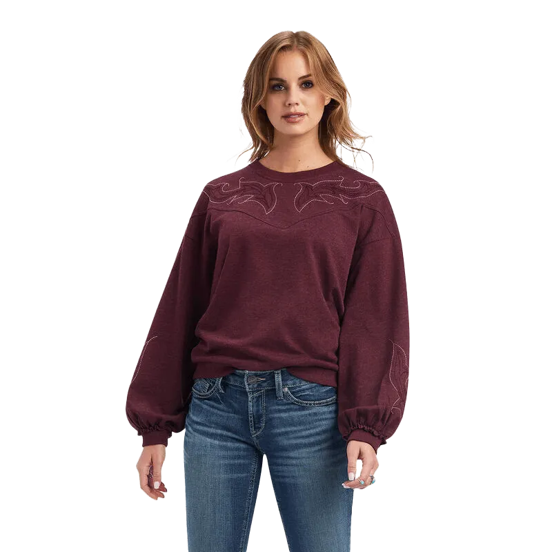 Ariat Women's Stitched Wine Crew Sweatshirt