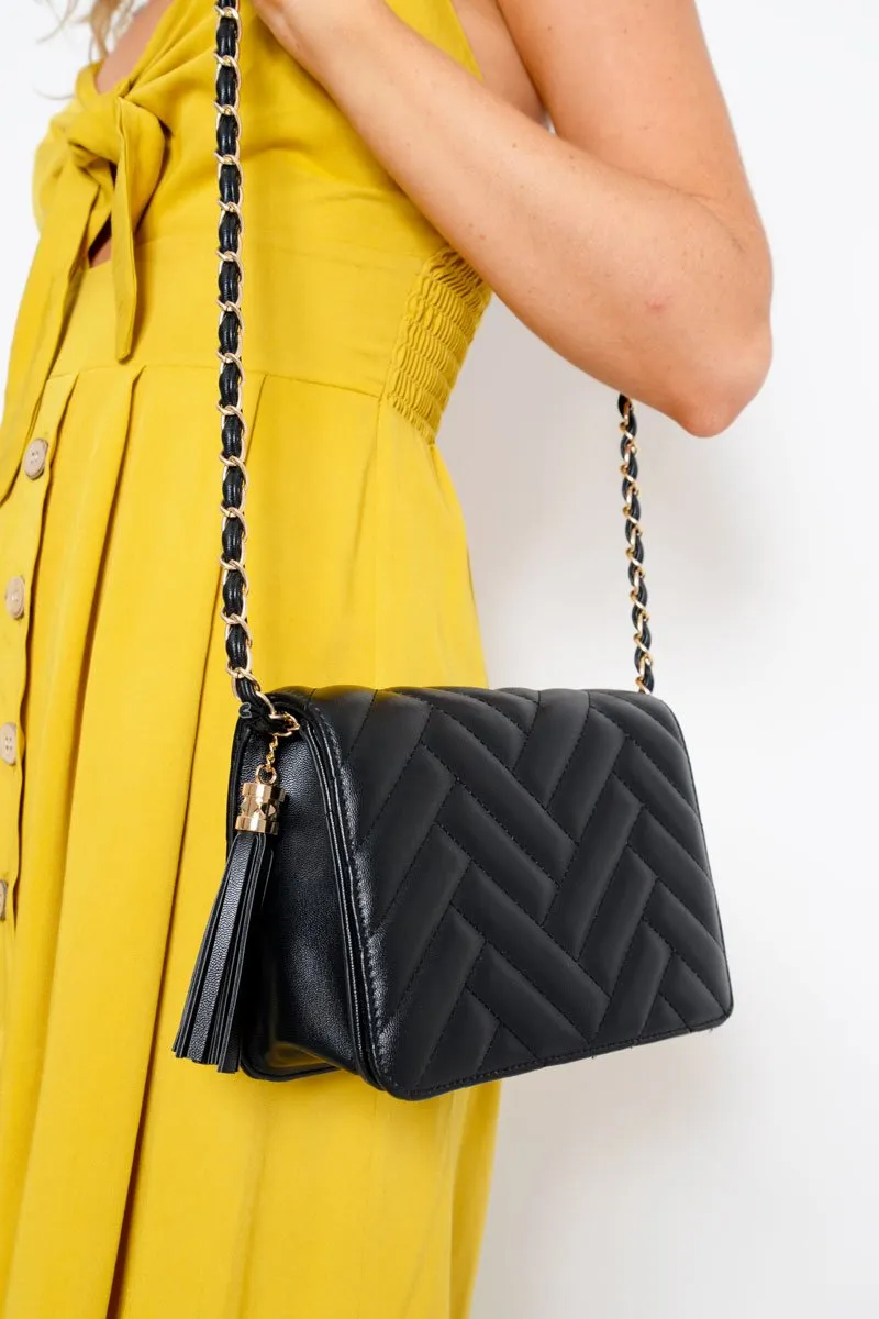 Black Quilted Cross Body Bag - Liezel