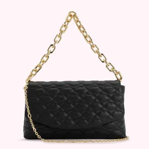 BLACK QUILTED LIPS TARA CLUTCH BAG