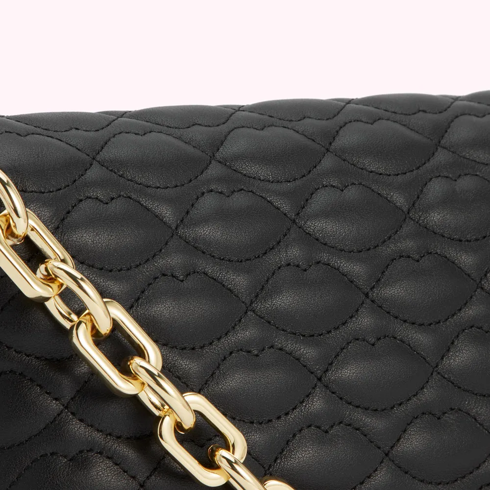 BLACK QUILTED LIPS TARA CLUTCH BAG