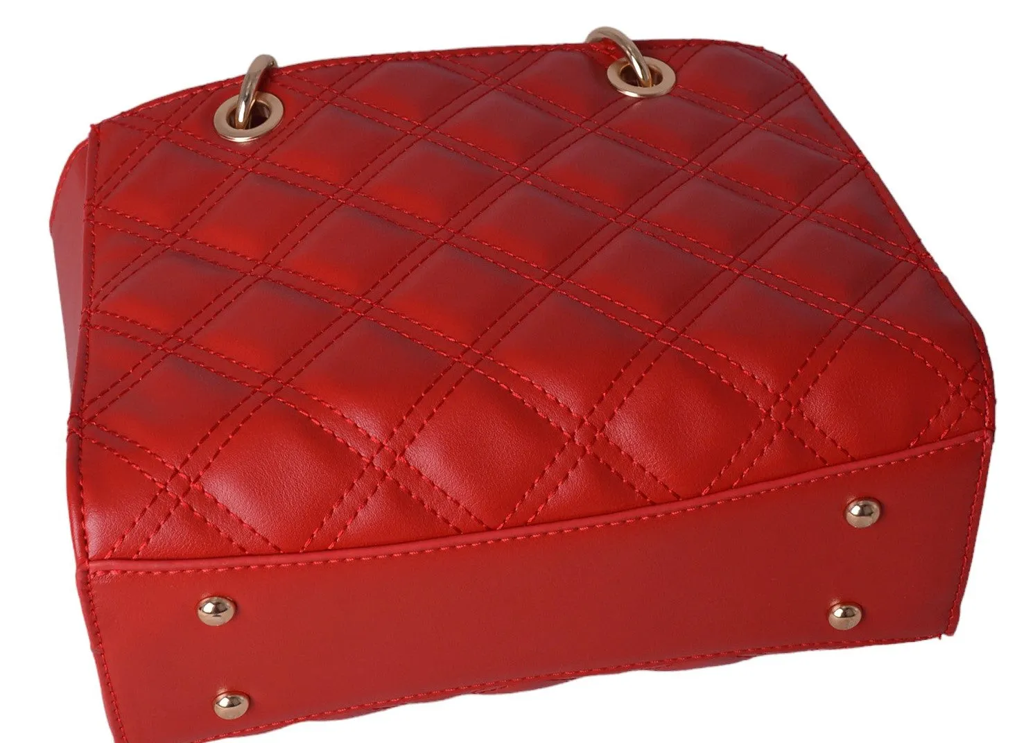 CandyPu08G Red quilted double handle satchel