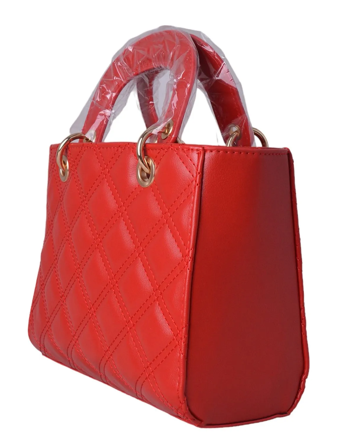 CandyPu08G Red quilted double handle satchel