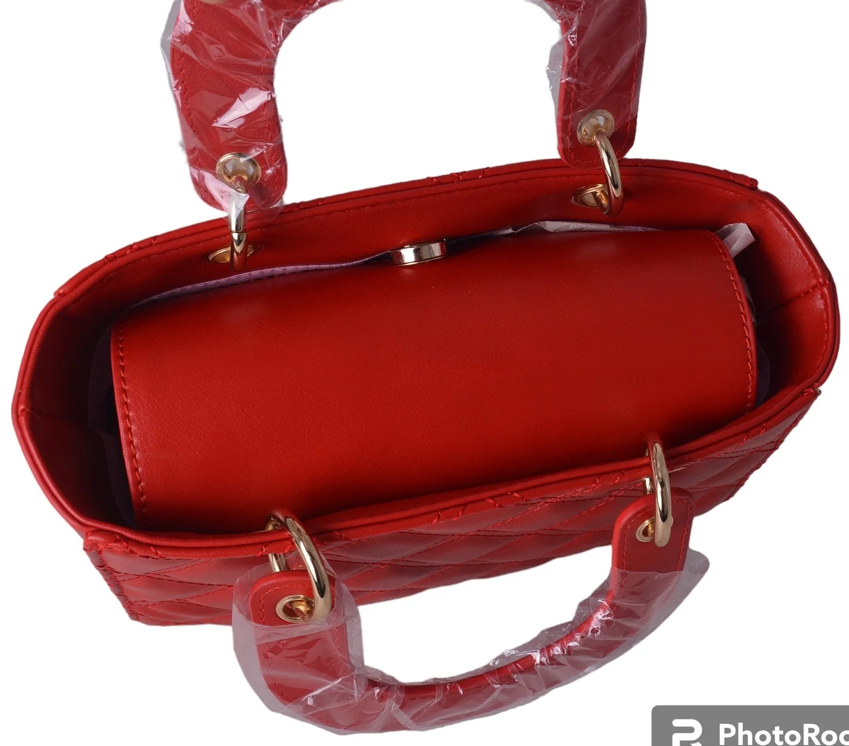 CandyPu08G Red quilted double handle satchel