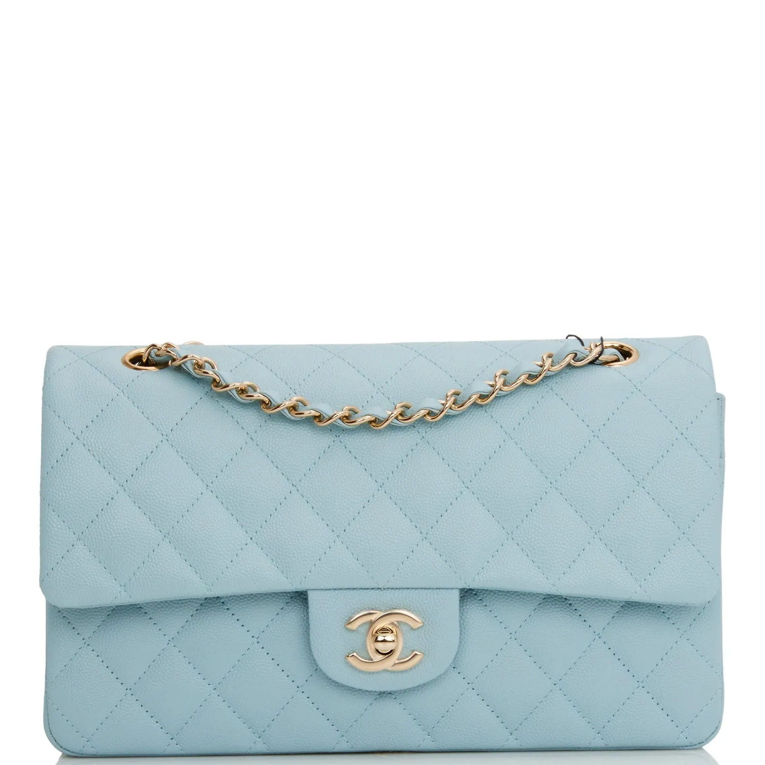 Chanel Medium Classic Double Flap Bag Blue Quilted Caviar Light Gold Hardware