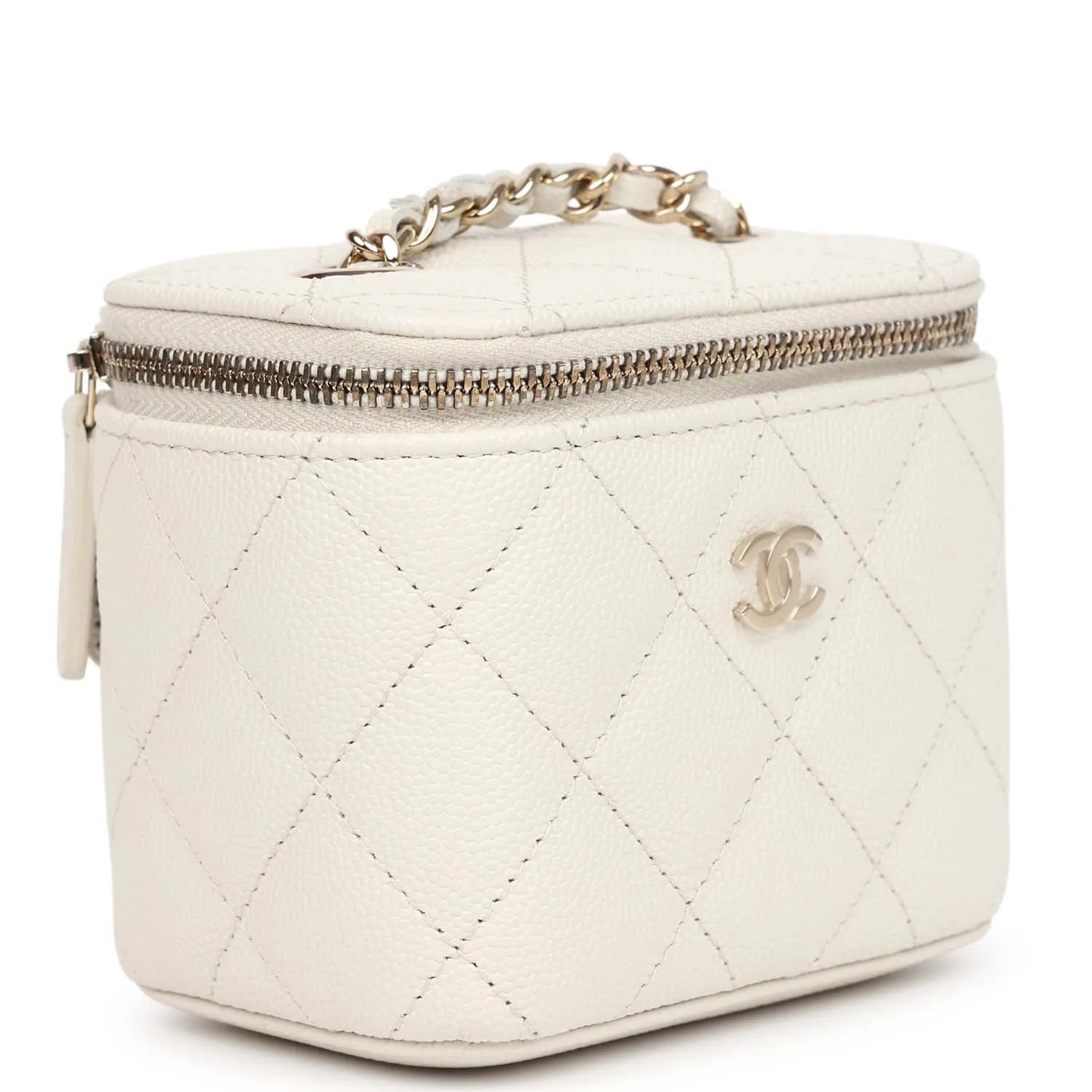 Chanel Mini Top Handle Crossbody Vanity Case White Caviar Gold Hardware