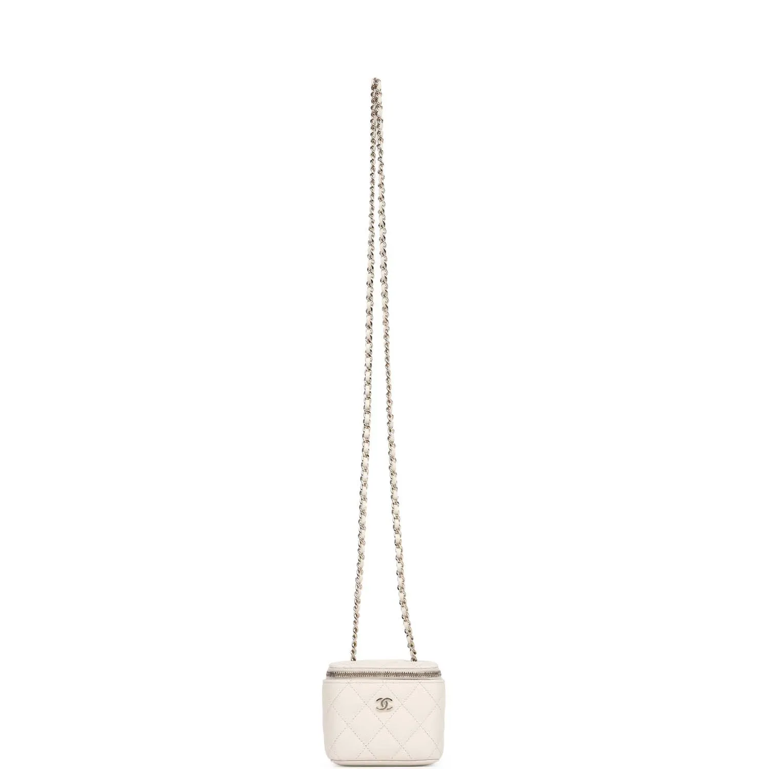 Chanel Mini Top Handle Crossbody Vanity Case White Caviar Gold Hardware