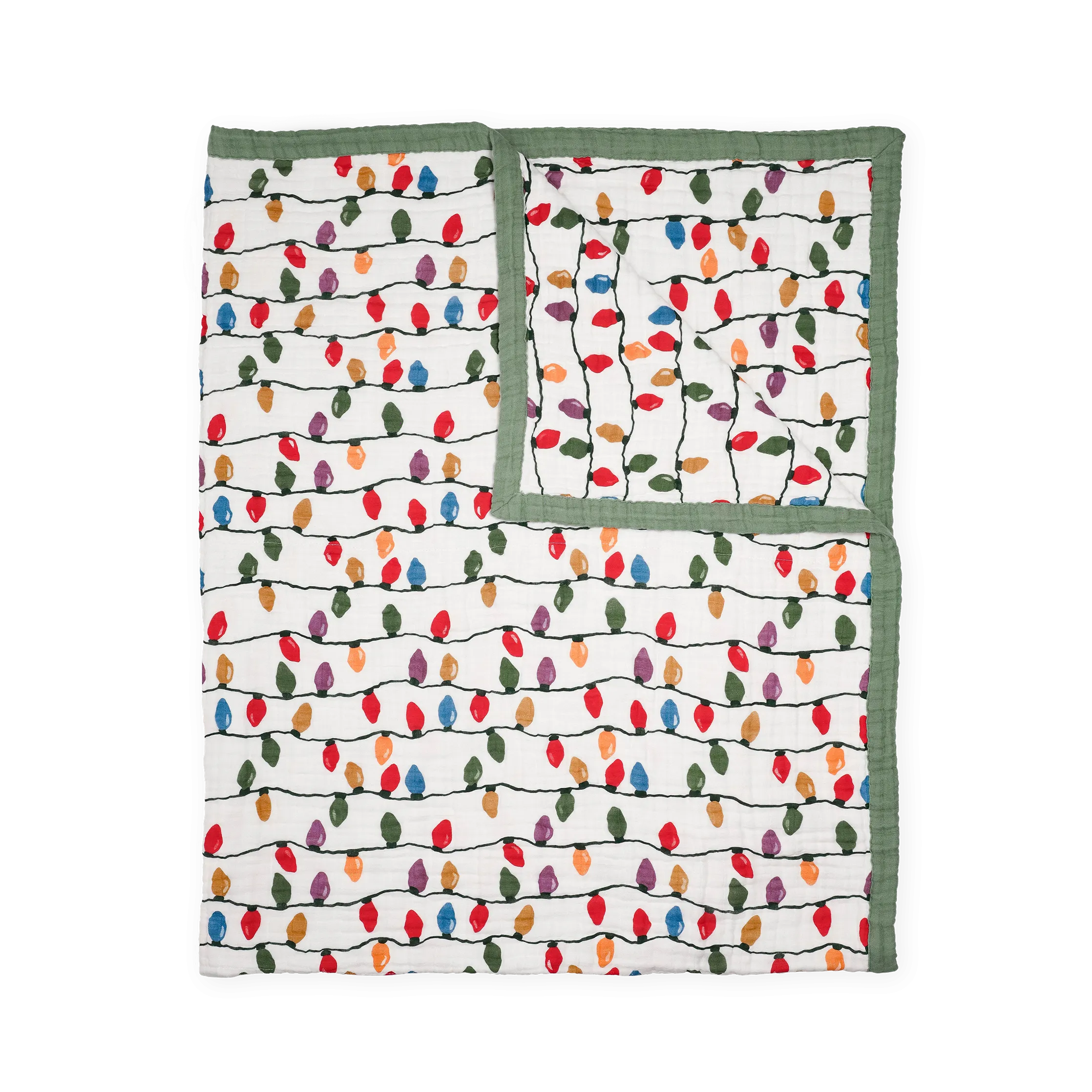 Cotton Muslin Quilted Throw - Christmas Bulbs