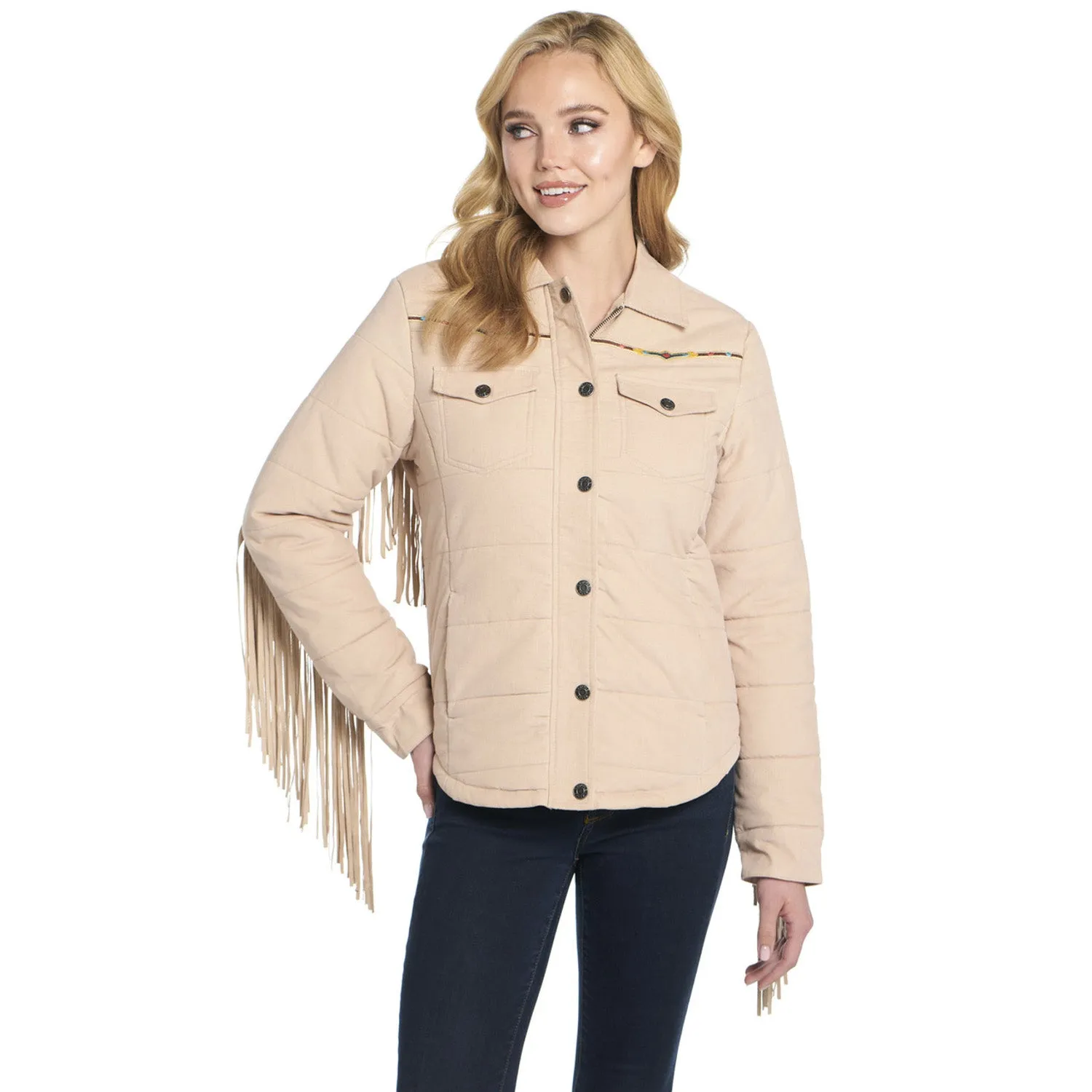 Cripple Creek Womens Quilted Micro-Cord Fringe Bedrock 100% Cotton Cotton Jacket