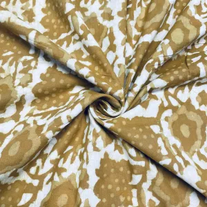 Dark Yellow & White Floral Print Cotton Fabric