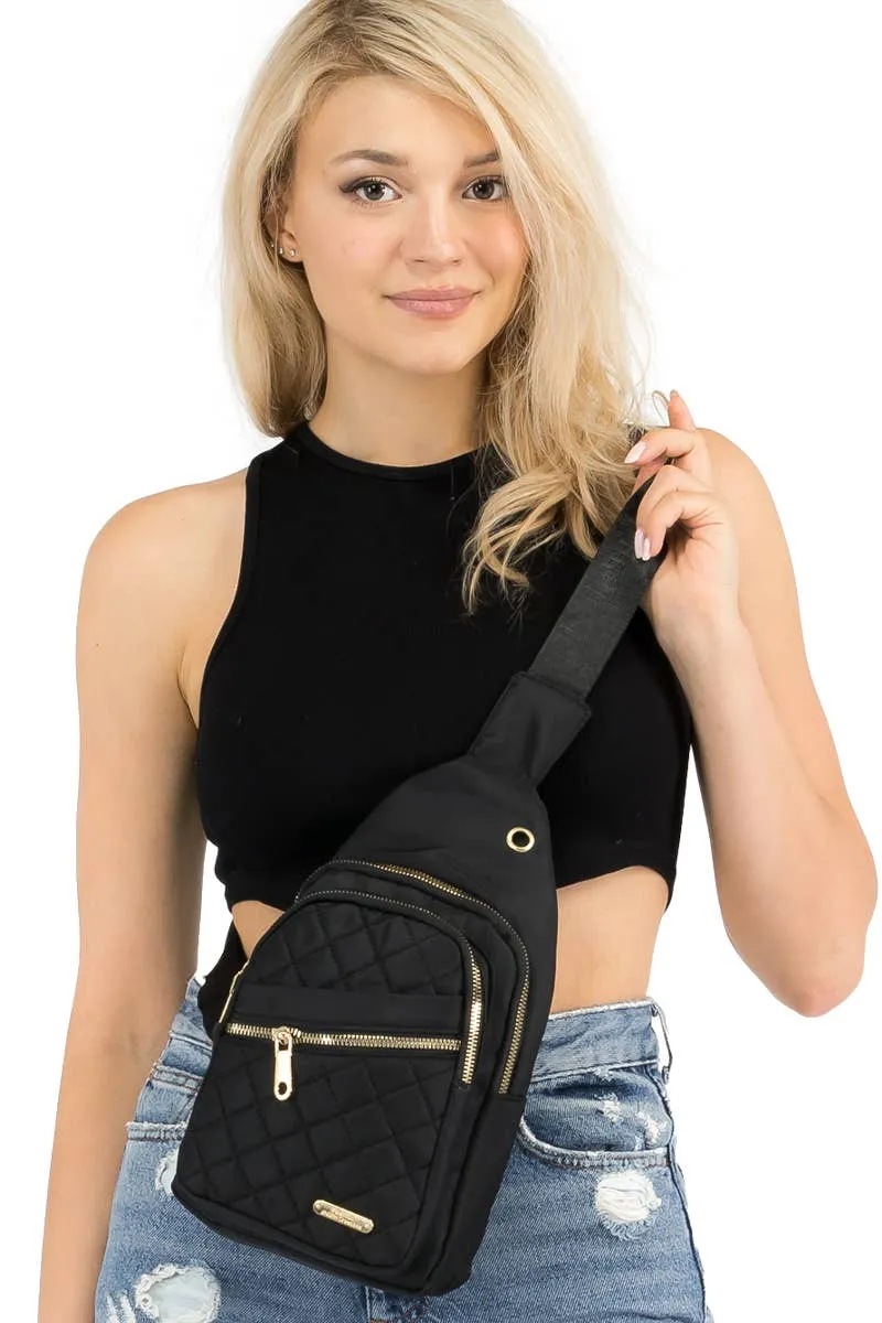 Diamond Quilted Polyester Shoulder Sling Bag