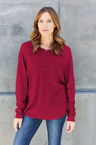 Double Take Full Size Round Neck Long Sleeve Top