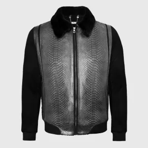 Genuine Best Style Black Suede & Full Body Python Leather Flight Jacket