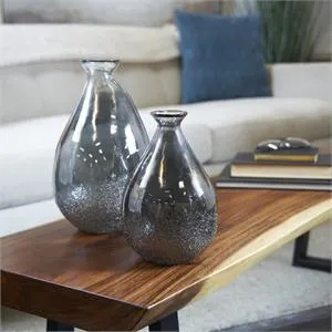 Gray Glass Texture Teardrop Vase Set Of 2