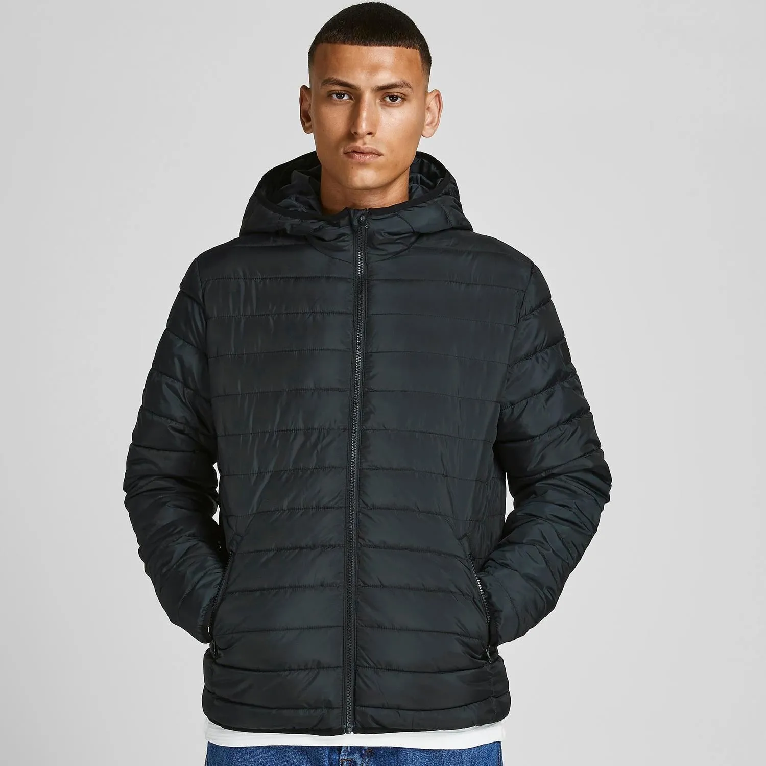 Jack & Jones Jacket Quilted Puffer Jacket Hoodie Zip Padded Jacket Black