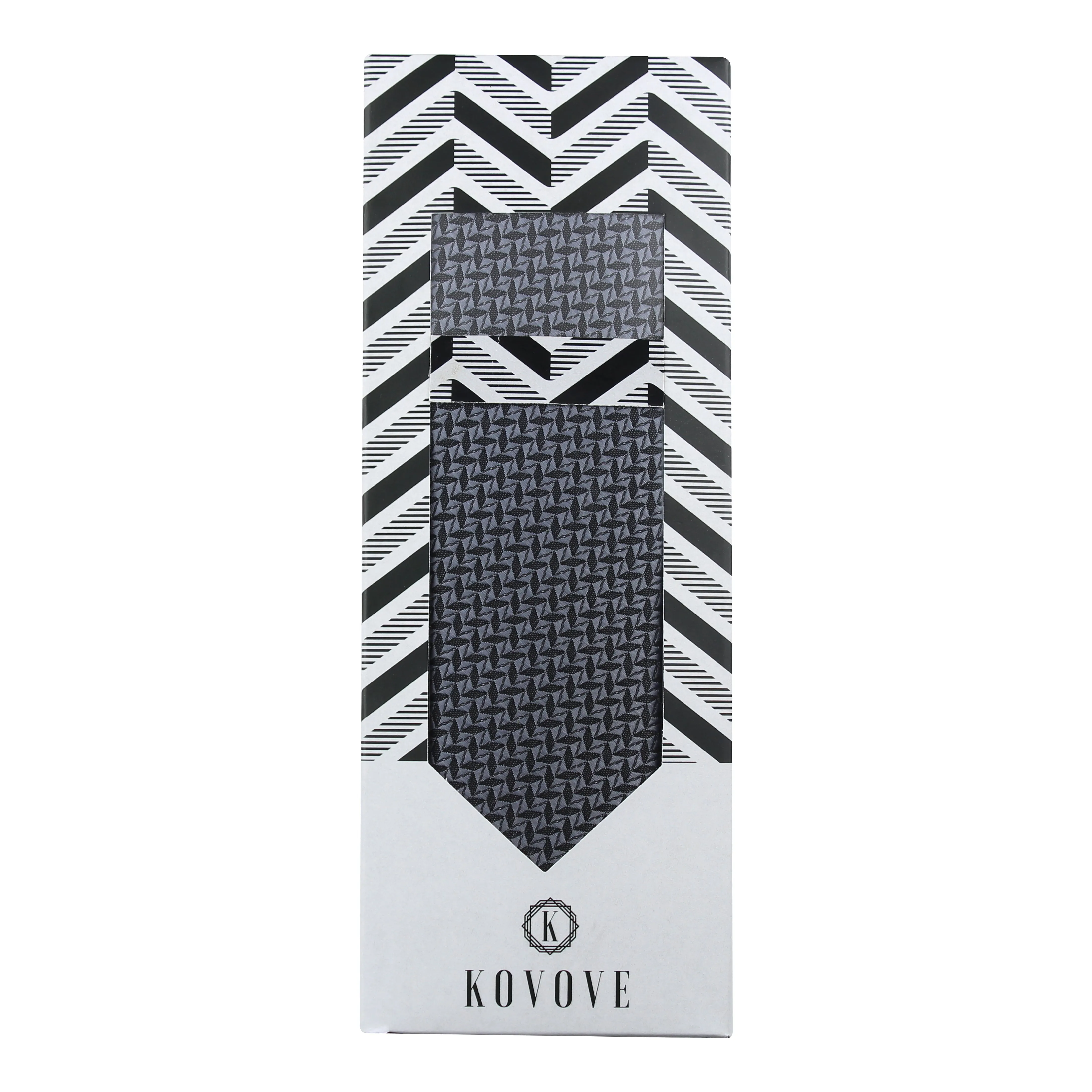 Kovove silver Abstract Necktie and Pocket Square Gift Box