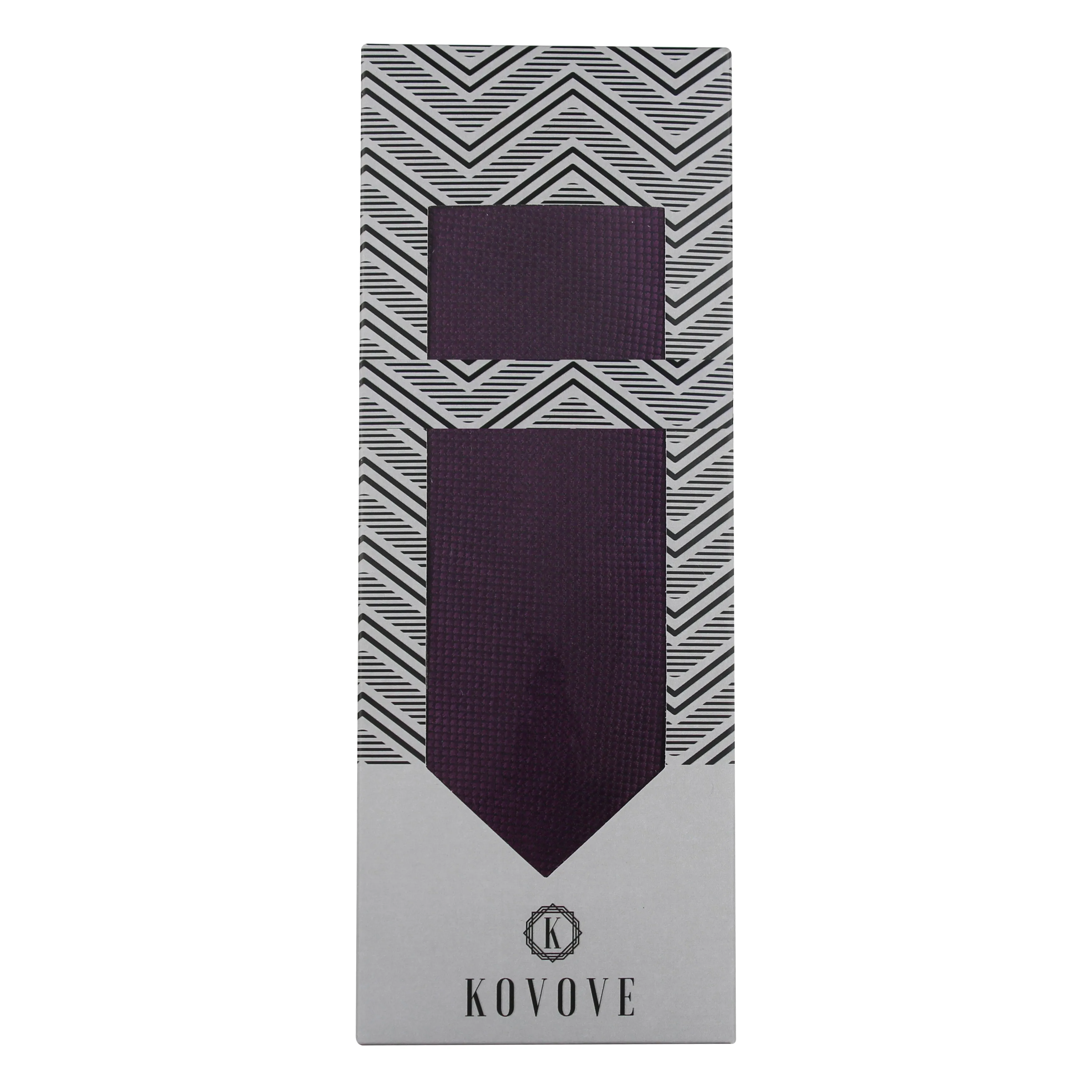 Kovove The Elegant Self Checkered Purple Necktie and Pocket Square Gift Box