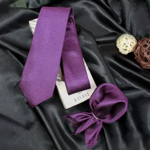 Kovove The Elegant Self Checkered Purple Necktie and Pocket Square Gift Box