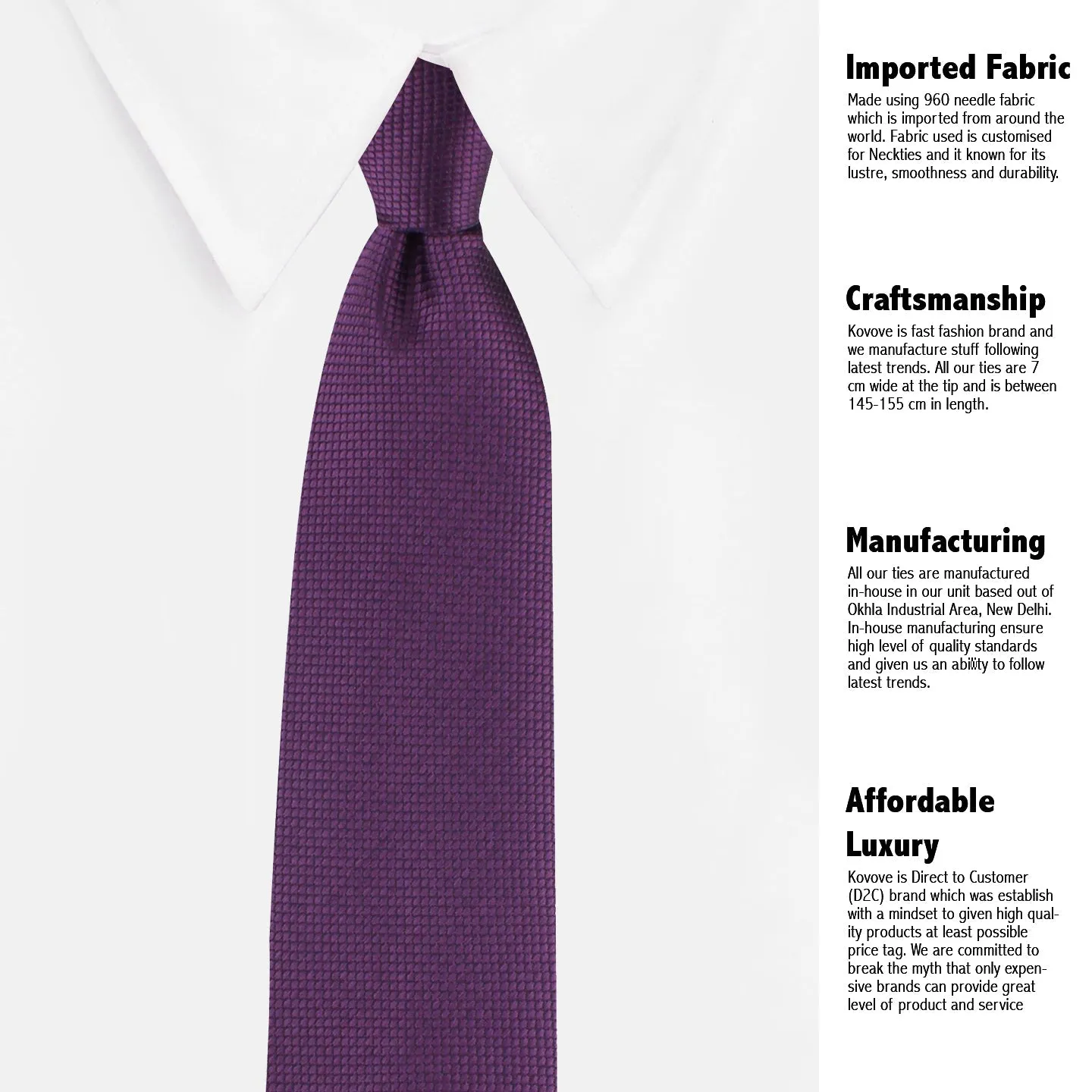 Kovove The Elegant Self Checkered Purple Necktie and Pocket Square Gift Box