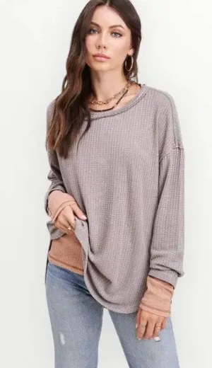 La miel long sleeved waffle top