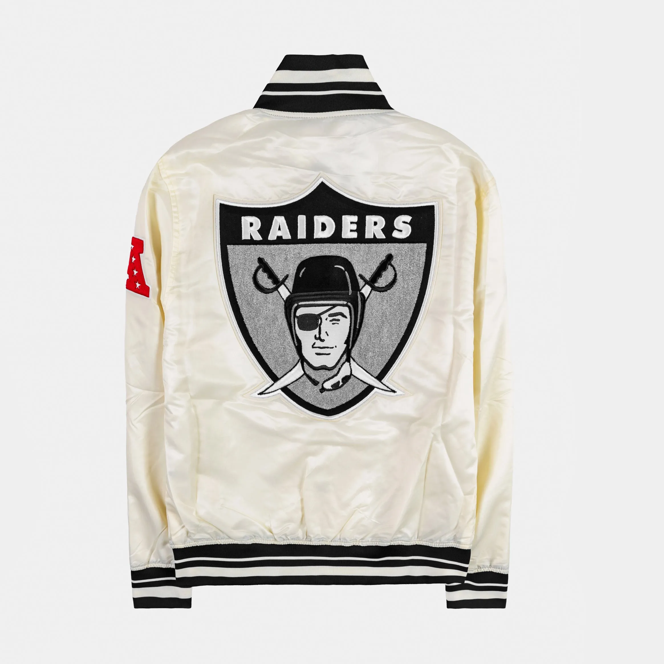 Las Vegas Raiders Retro Classic Rib Satin Mens Jacket (Neutral/Black)