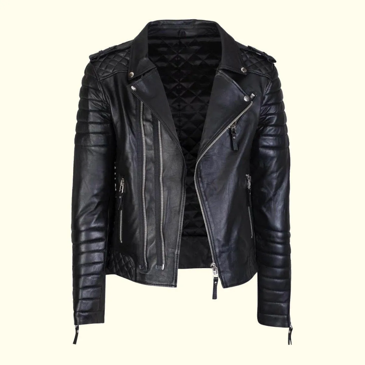 Men Slim Fit Motorcyle Leather Jacket