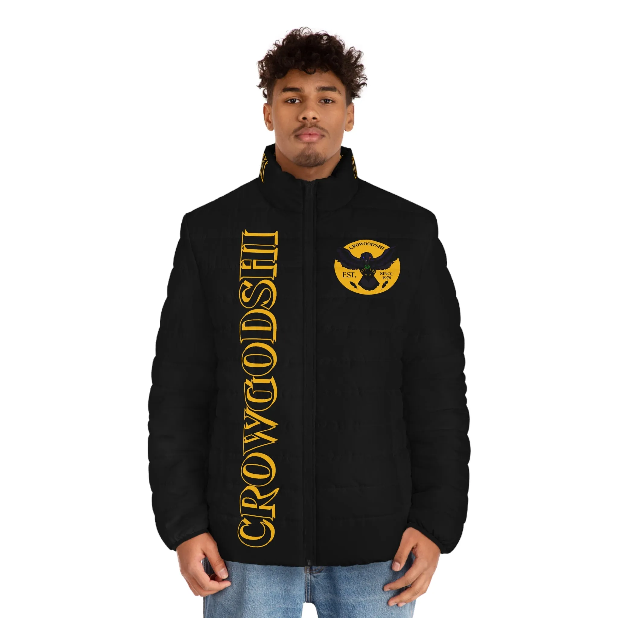 Men's CROWGODSHI 2nd GEN Puffer Jacket, BLACK W/ GOLD LOGO