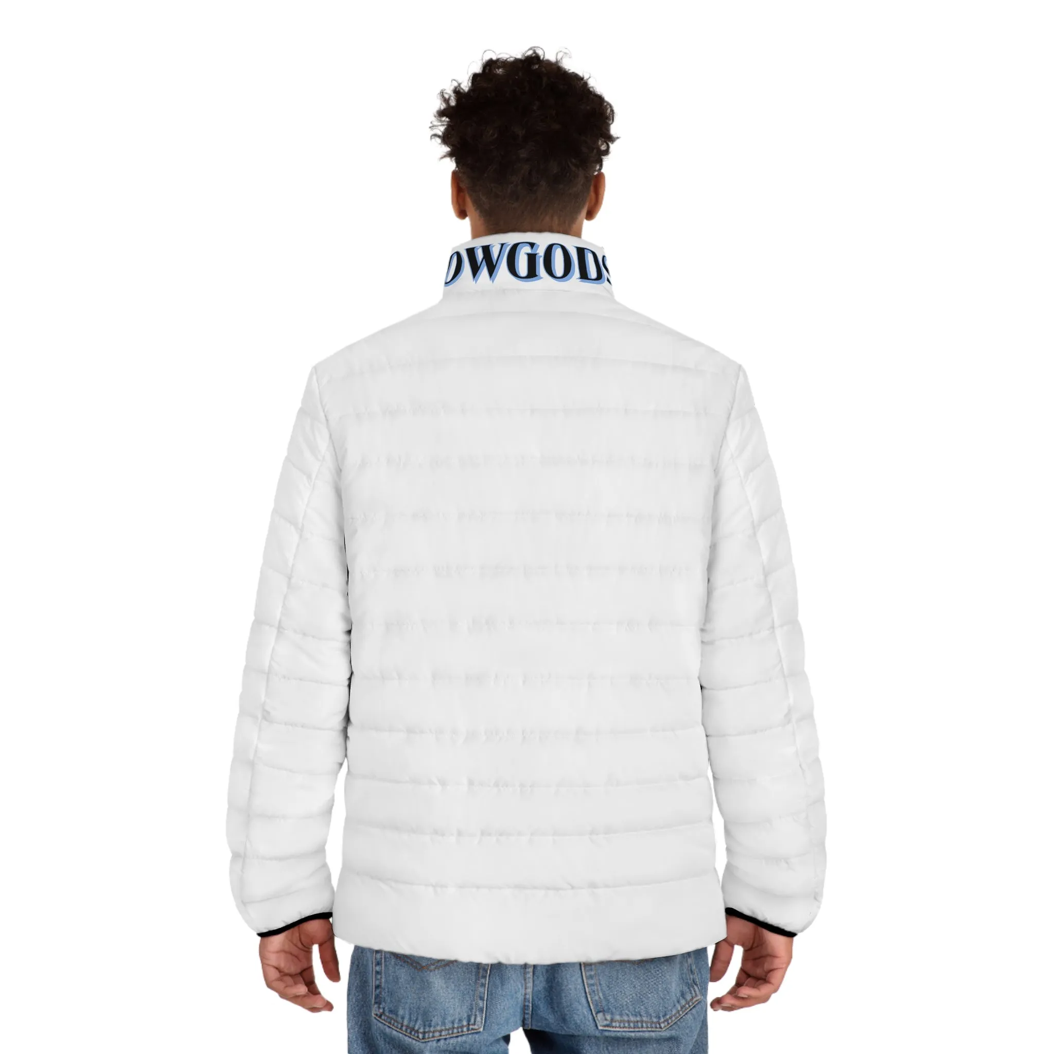 Men's CROWGODSHI 2nd GEN Puffer Jacket, WHITE W/ CAROLINA BLUE LOGO