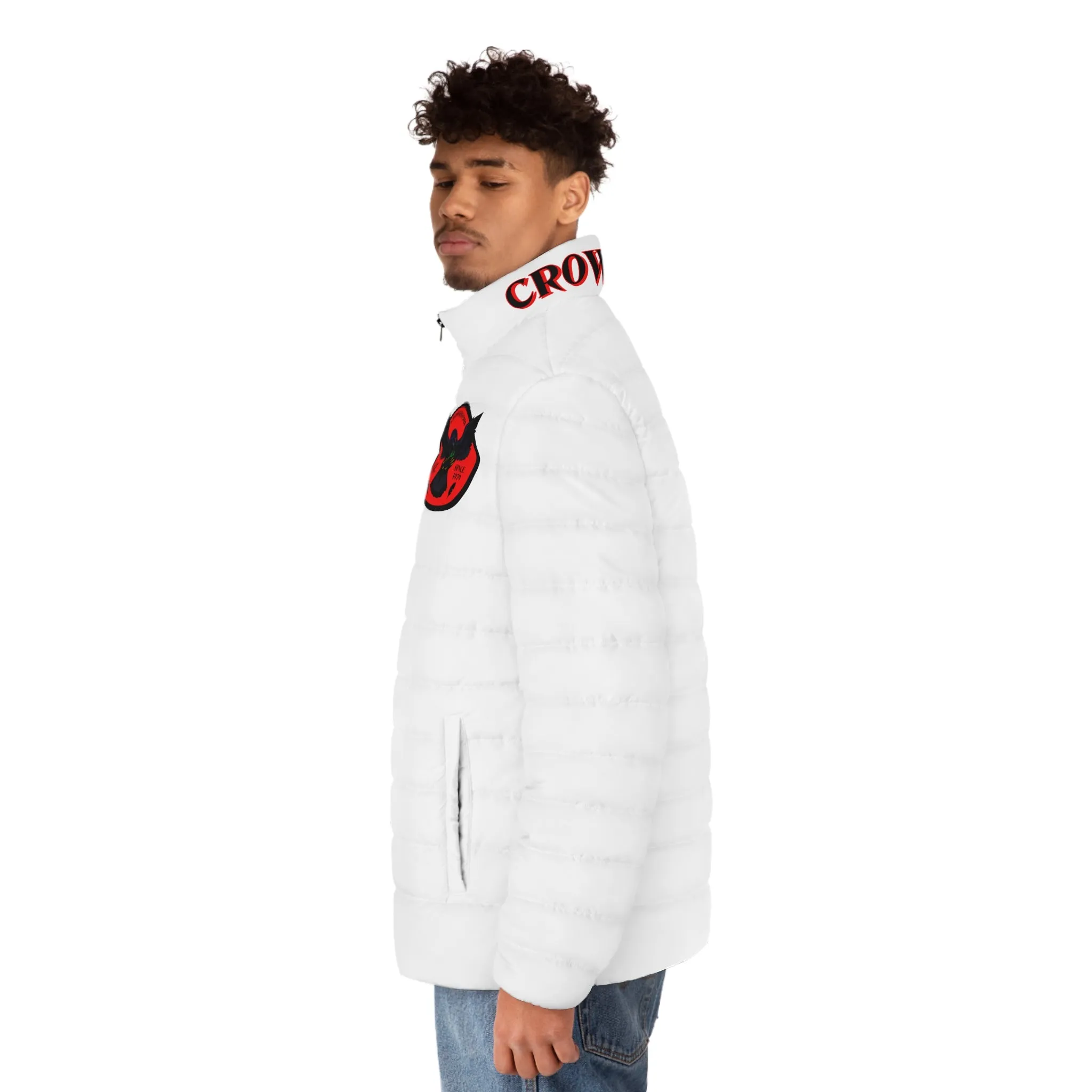 Men's CROWGODSHI 2nd GEN Puffer Jacket, WHITE W/ RED LOGO