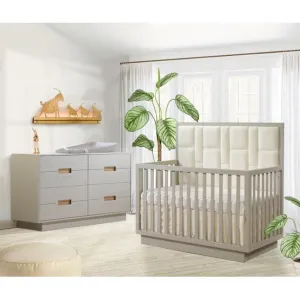 Natart Como 5-in-1 Convertible Crib with Upholstered Bouclé Panel Headboard