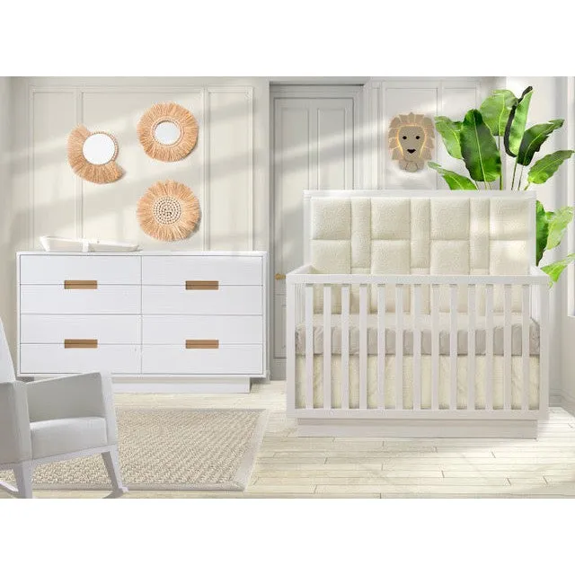 Natart Como 5-in-1 Convertible Crib with Upholstered Bouclé Panel Headboard