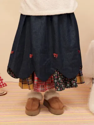 Petal Ribbon Quilted Denim Half-body Skirt【s0000005578】