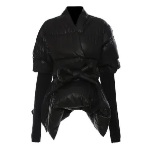 Pre Order:  Tie Waist Spliced Knit Cuffs Jacket