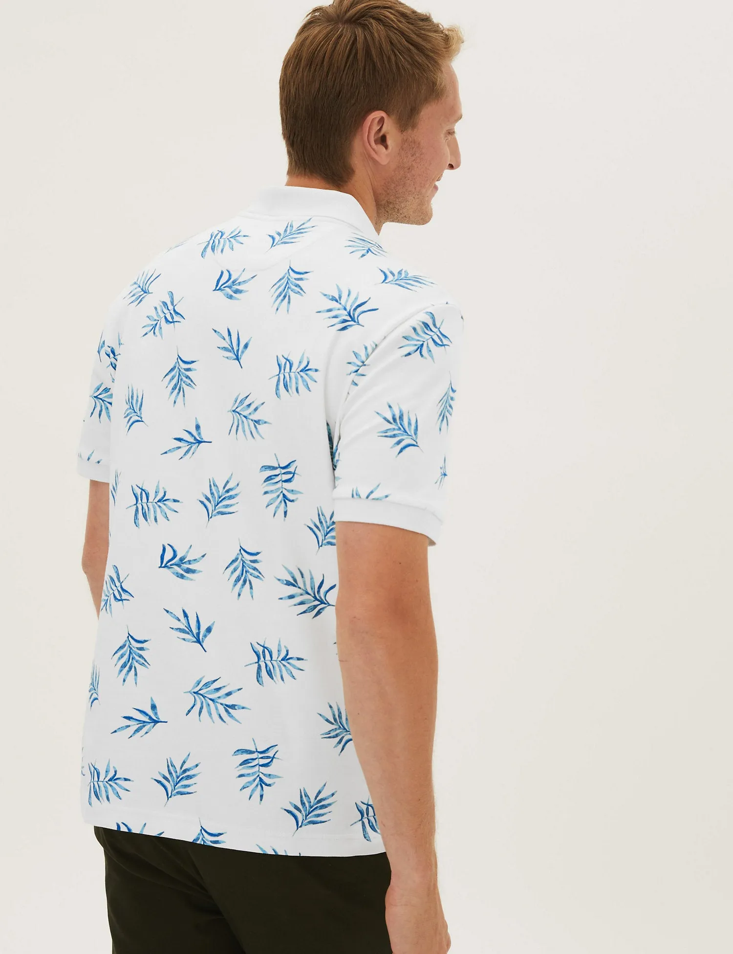 Pure Cotton Leaf Print Polo Shirt