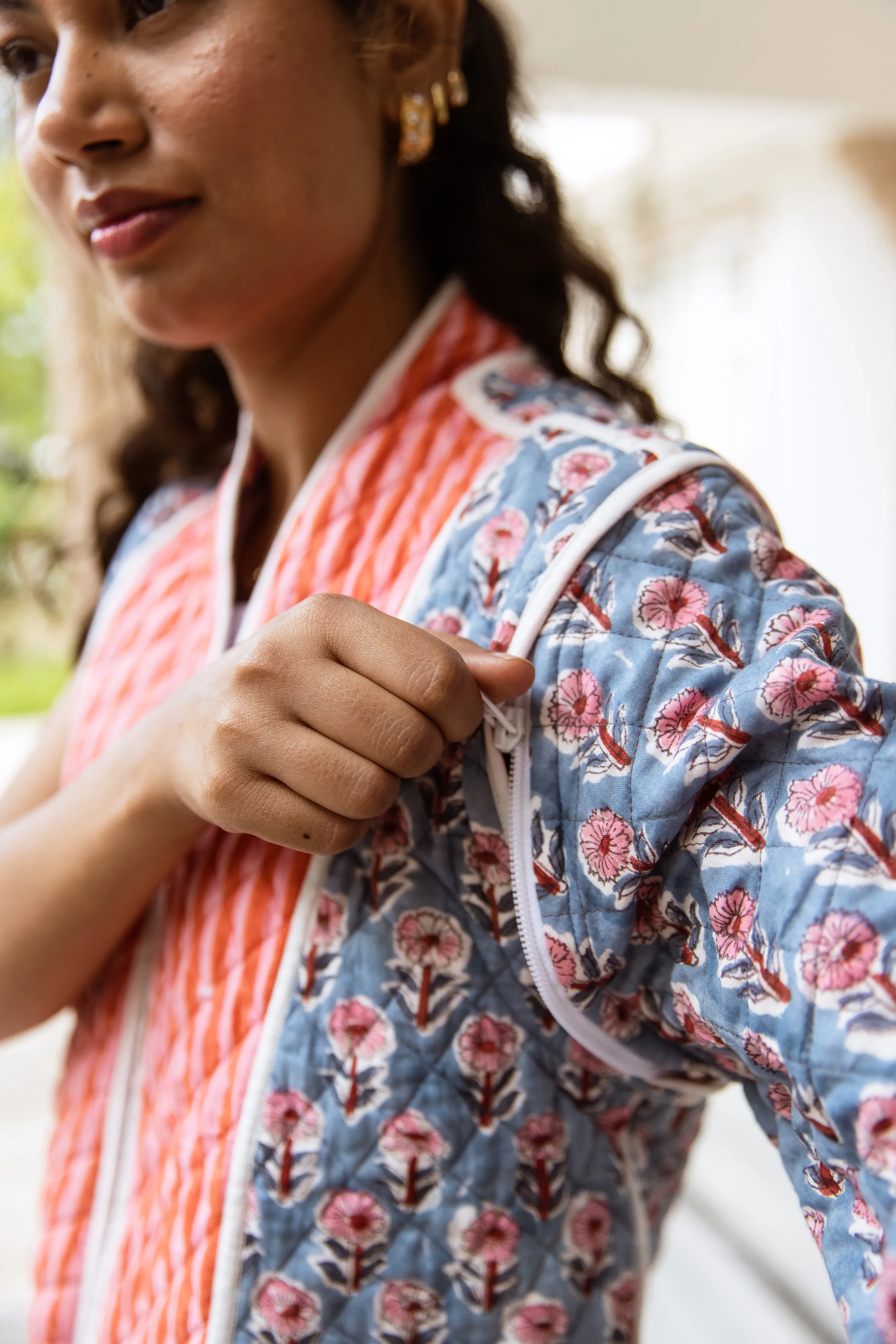 Quilted Jacket & Waistcoat in 1 - Pink Floral and Stripe Print