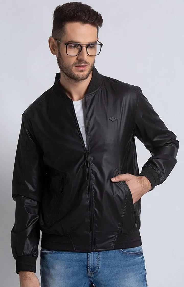 Spykar Men Black Polyester Straight Fit Jacket