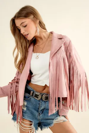 Studded Fringe Open Western Jacket - FASHIONGO