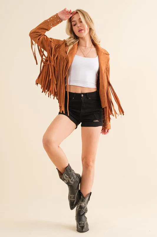 Studded Fringe Open Western Jacket