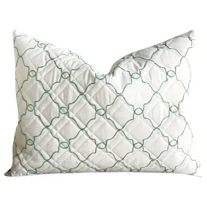 White Green Geometric Matelasse Quilted Luxury Standard Sham 20x26