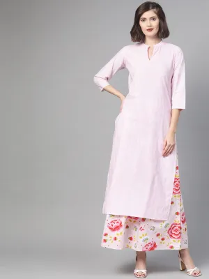 Women Pink & Red Straight Checked Printed Kurta And Skirt Set