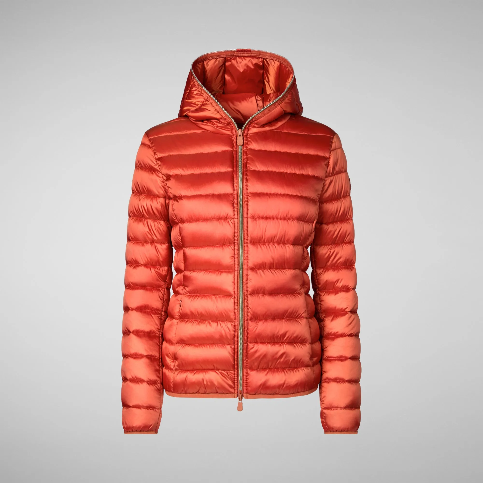 Women's Hooded Animal free Puffer Jacket Alexis in Maple Orange