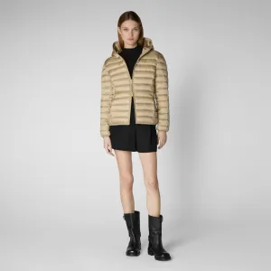 Women's Hooded Animal free Puffer Jacket Alexis  in Wood Beige