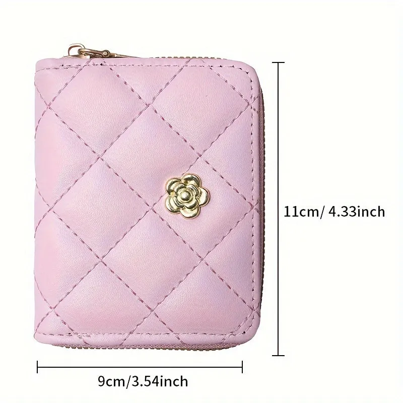 Women's Quilted Short Wallet, RFID Blocking Credit Card Holder, Clutch Coin Purse With Multiple Slots